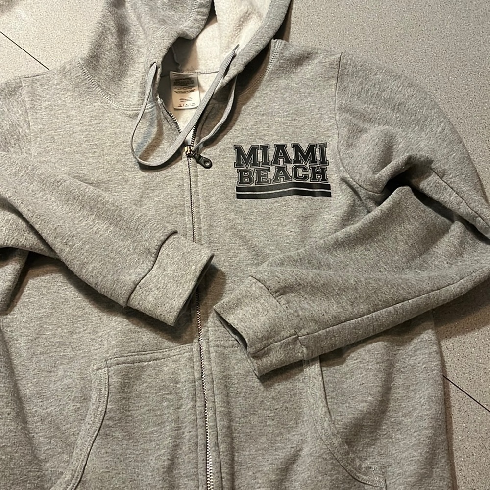 Fleece, zippered, gray hoody, Miami inspired